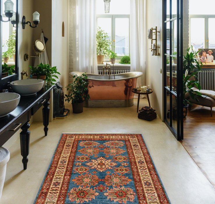 Super Kazak 3x5 Blue/Ivory Ghazni Wool