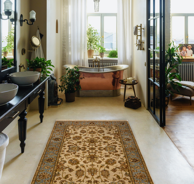 Premiere 3x5 Ivory/Light Blue Wool