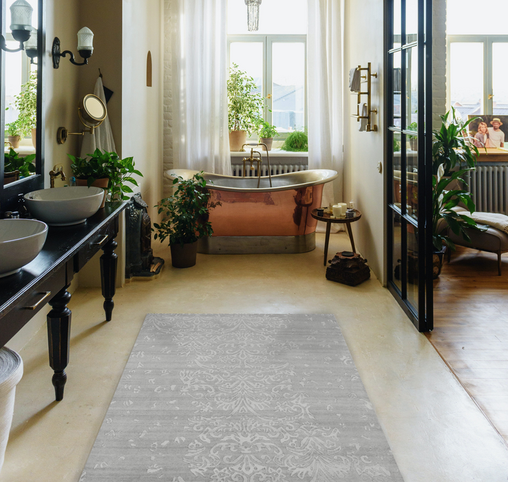 Marble 4x6 Light Grey/Ivory Wool and Bamboo silk