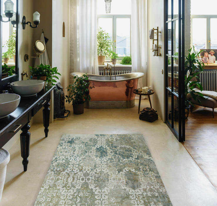 Urbane 4x6 Grey/Blue Wool and Embossed Silk