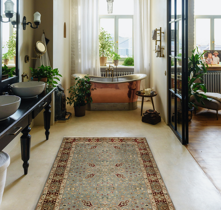 Indo Persian 4x6 Light Blue/Burgundy Wool and Silk