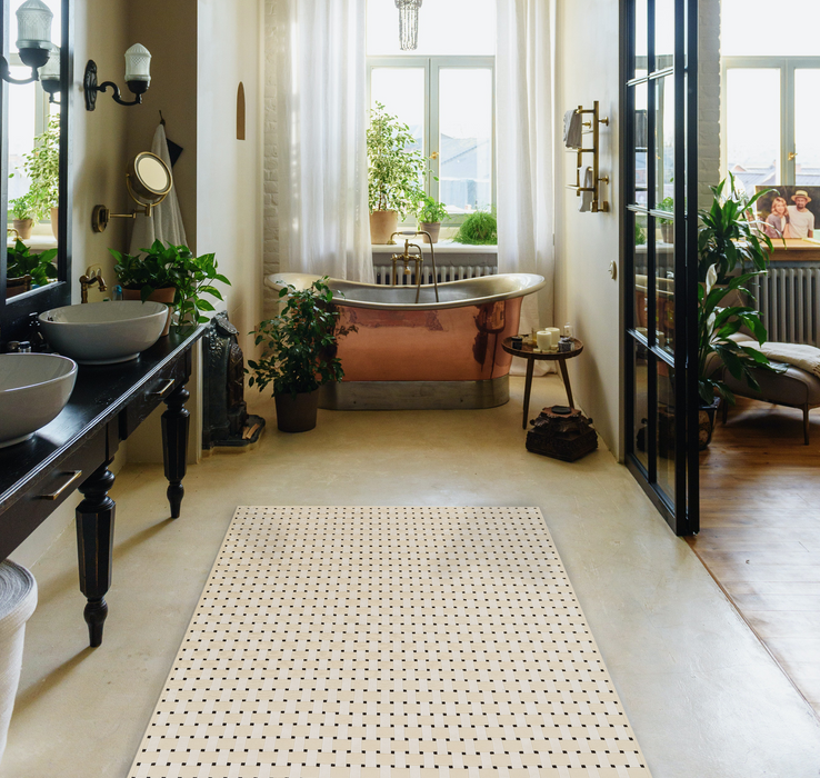 Basket 4x6 Ivory/Black Wool and Bamboo Silk