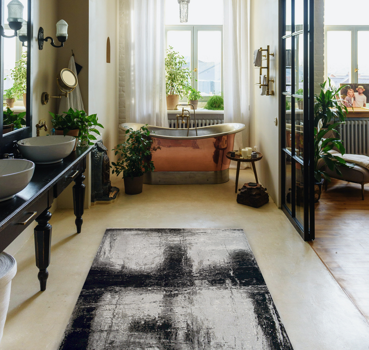 Enigma 4x6 Black/Ivory Wool and Silk