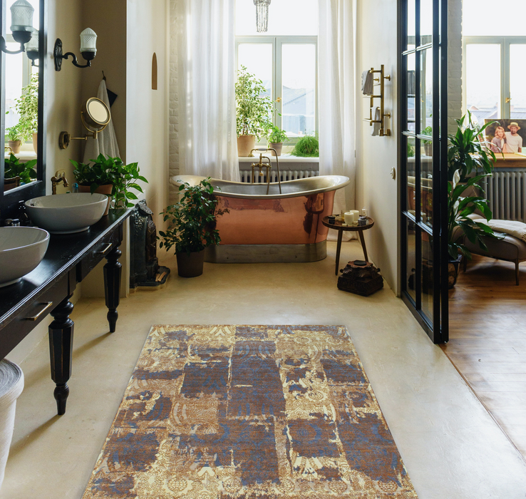 Urbane 4x6 Grey/Gold/Blue Wool and Silk.