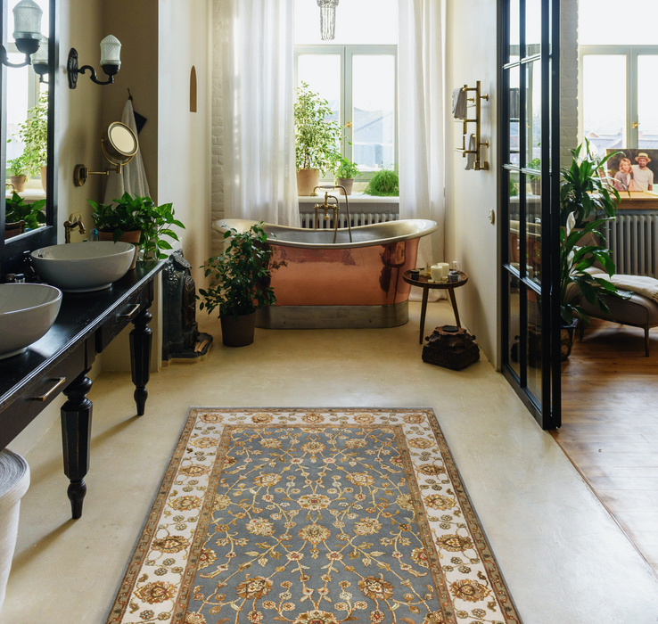 Elegance 4x6 Grey/Ivory Wool and Silk Embossed.