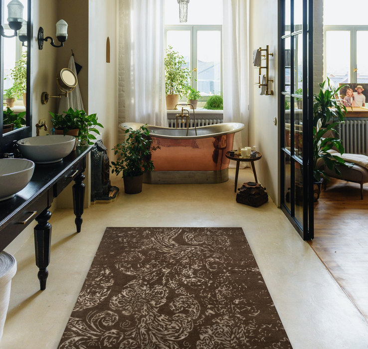 Pokhara 4x6 Brown/Aqua Wool and Bamboo silk