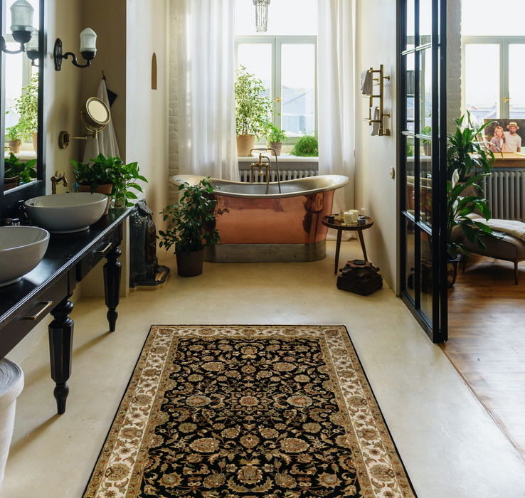 Indo Persian 4x6 Black/Beige Wool and Silk