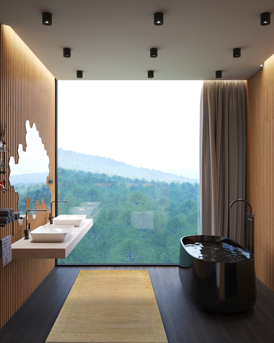 Taj Border 4x6 Gold/Beige Wool and Bamboo silk.