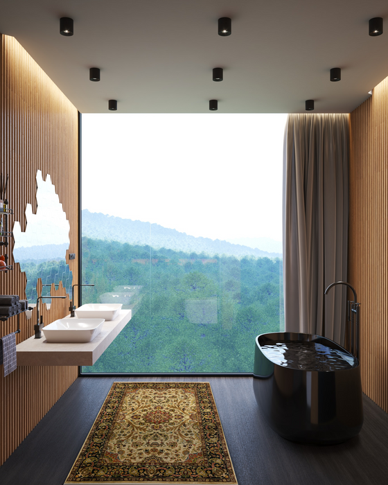 Indo Persian 4x6 Ivory/Black Wool and Silk