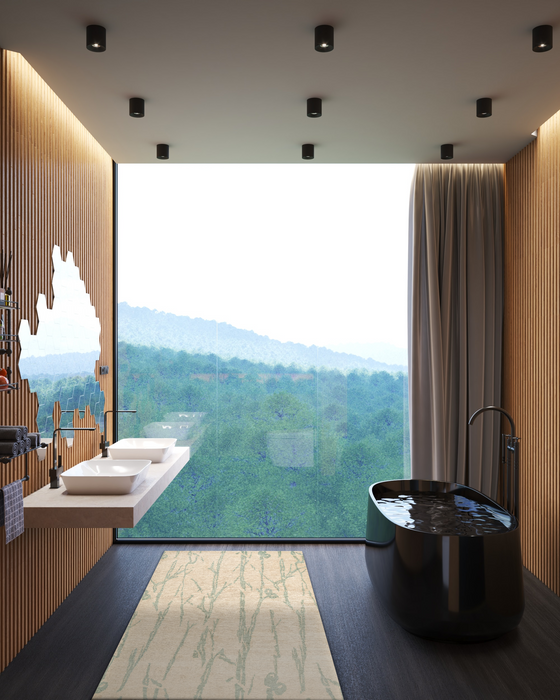 Tree 4x6 Ivory/Light Blue Bamboo Silk