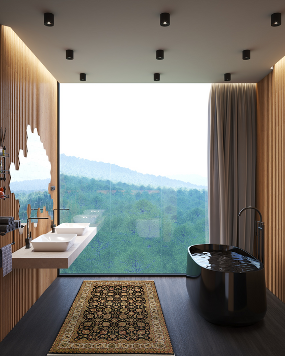 Indo Persian 3x5 Black/Beige Wool and Silk