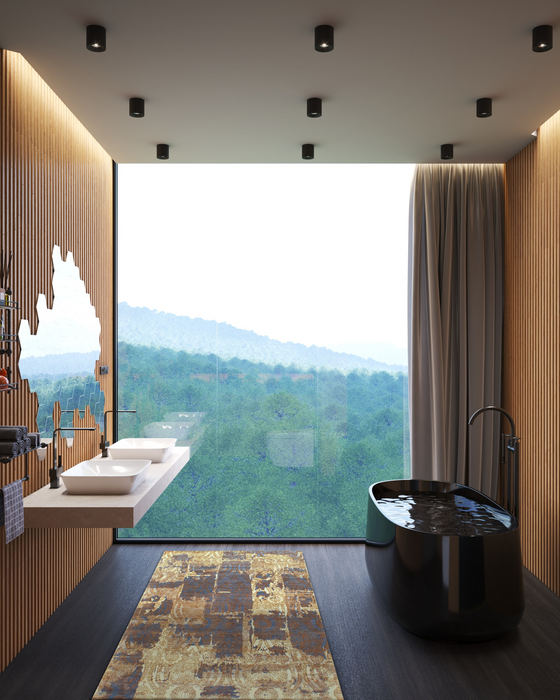 Urbane 4x6 Grey/Gold/Blue Wool and Silk.