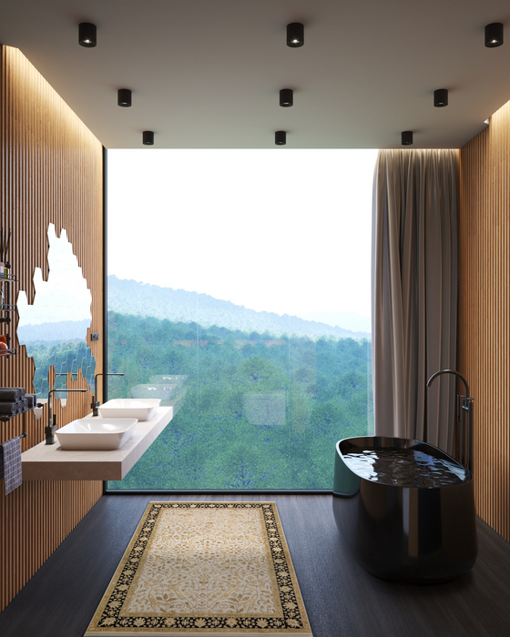 Indo Persian 4x6 Beige/Black Wool and Silk