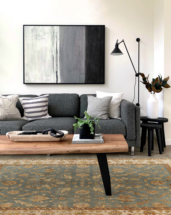 Reflection 6x9 Ivory/Light Blue Wool and Silk Embossed