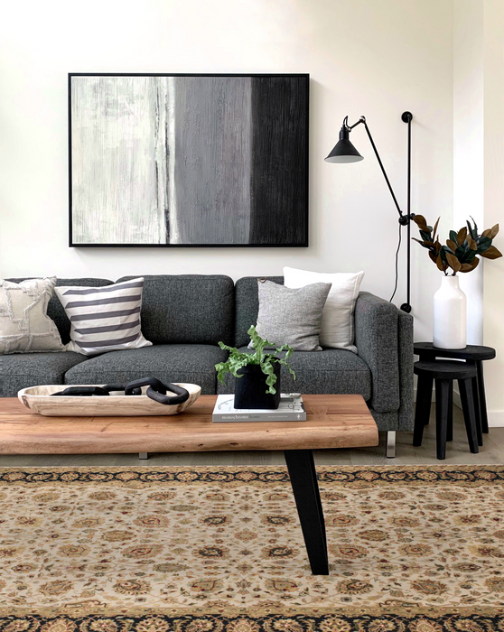 Kashan 6x9 Beige/Black Wool and Silk