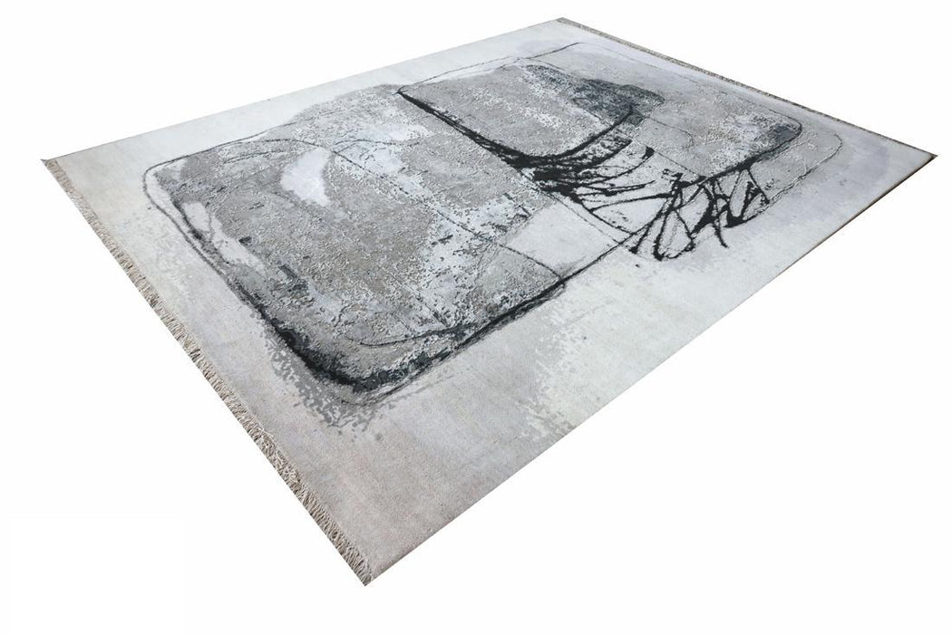 Sangha 8x10 Ivory/Grey Wool and Silk