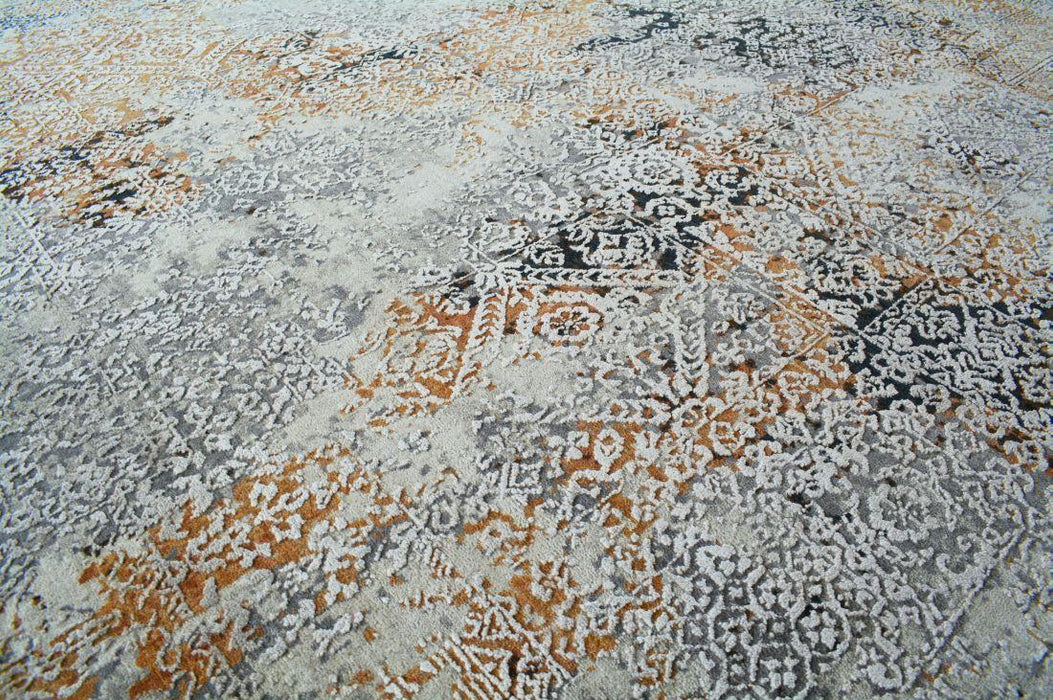 Intrecciare 8x10 Grey/Rust Wool and Silk Embossed