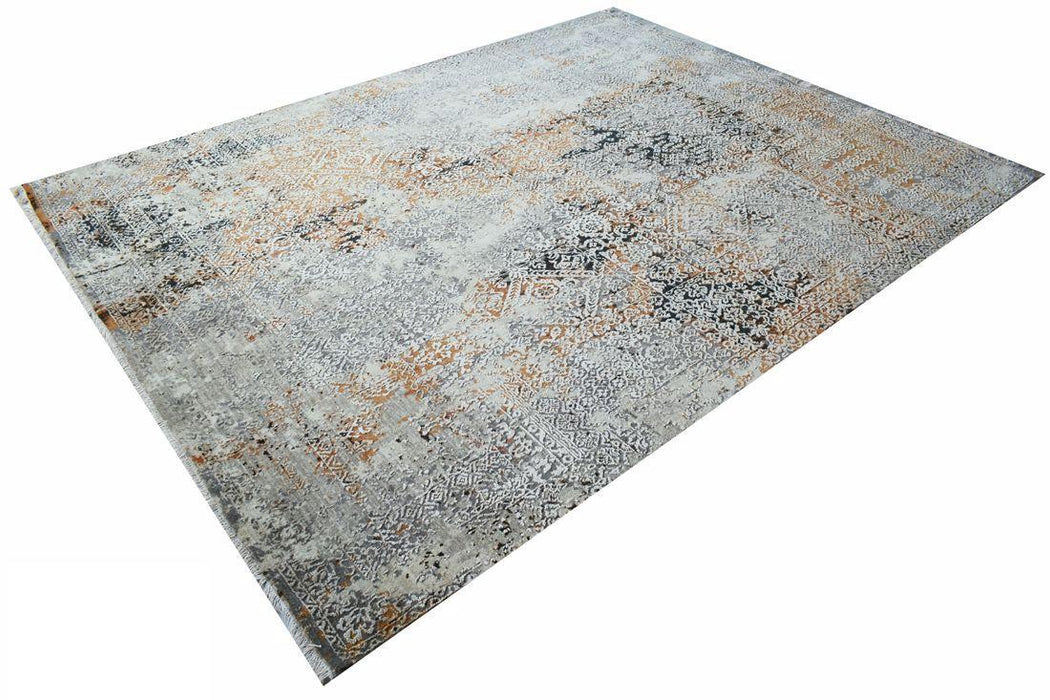 Intrecciare 8x10 Grey/Rust Wool and Silk Embossed