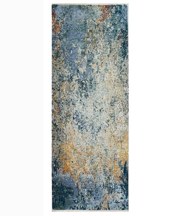 Aegean 3x10 Runner Dark Blue/Beige/Tan Wool and Silk.