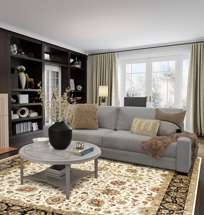 Indo Persian 8x10 Ivory/Black Wool and Silk