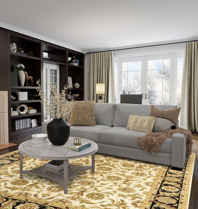 Agra 8x10 Black/Ivory/Beige Wool