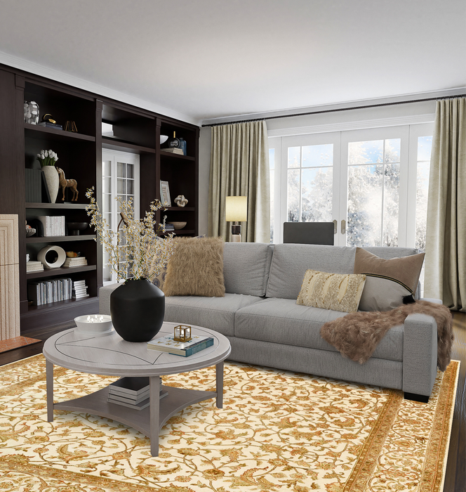 Varanasi 8x10 Beige/Light Green Wool and Silk Embossed