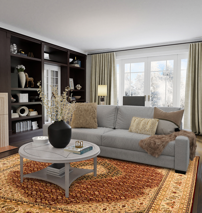 Tabriz 8x10 Burgundy/Beige/Blue Wool and Silk