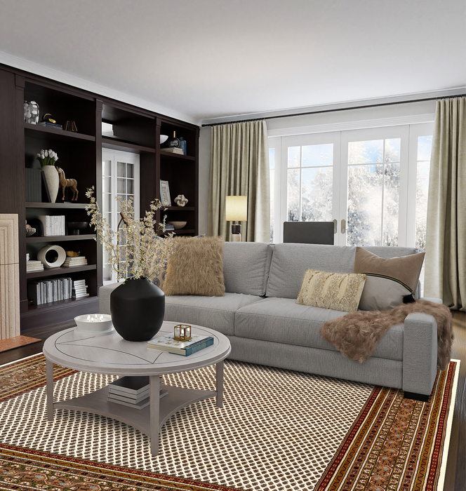 Mir 8x10 Cream/Olive Brown Wool and Silk