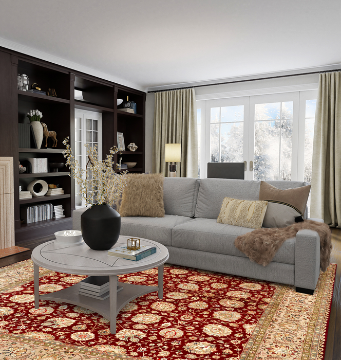 Indo Persian 8x10 Burgundy/Beige Wool and Silk