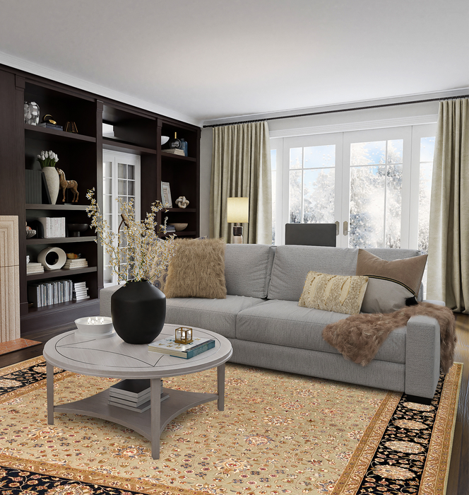 Indo Persian 8x10 Kirman Olive Green/Black Wool and Silk