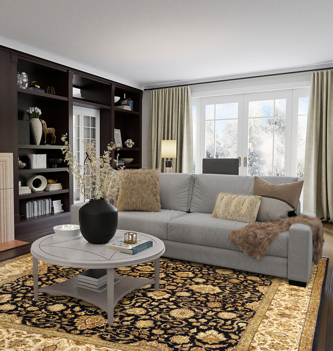 Enchante 8x10 Black/Beige Wool and Silk Embossed