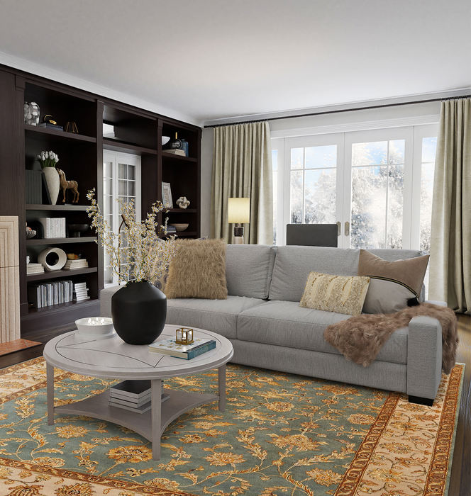 Reflections 8x10 Light Blue/Ivory Wool and Silk Embossed (B)