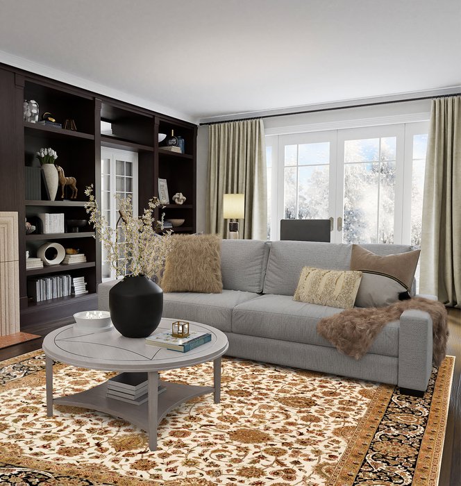 New Isfahan 8x10 Beige/Black Wool and Silk