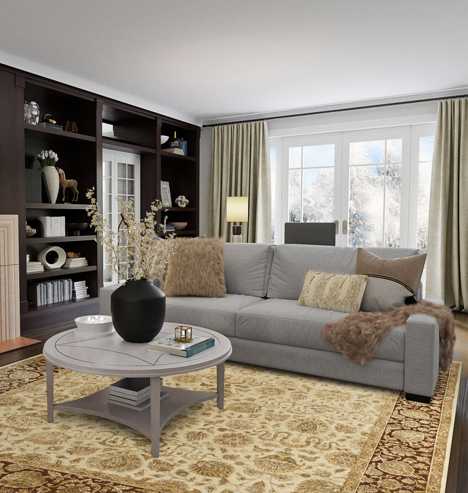 Enchante 8x10 Ivory/Mocha Wool and Silk Embossed.