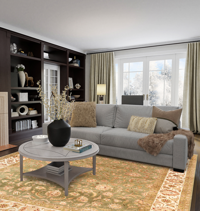 Agra 8x10 Beige/Light Green Wool and Silk