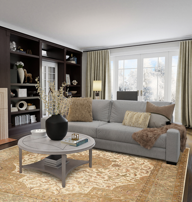 Varanasi 8x10 Beige/Light Green Wool and Silk