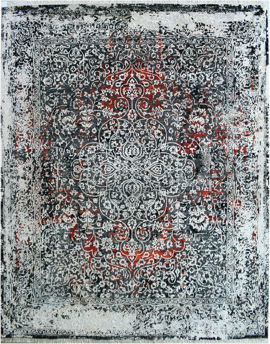Eterno 9x12 Grey/Ivory Wool and Silk Embossed