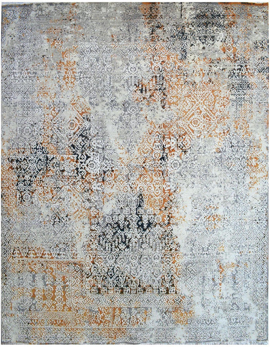 Custom Order: Intrecciare 12x15 Grey/Rust Wool and Silk Embossed *New Arrival