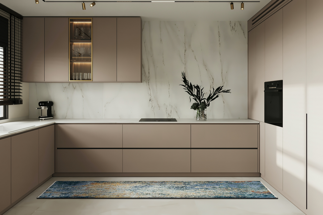 Aegean 3x10 Runner Dark Blue/Beige/Tan Wool and Silk.