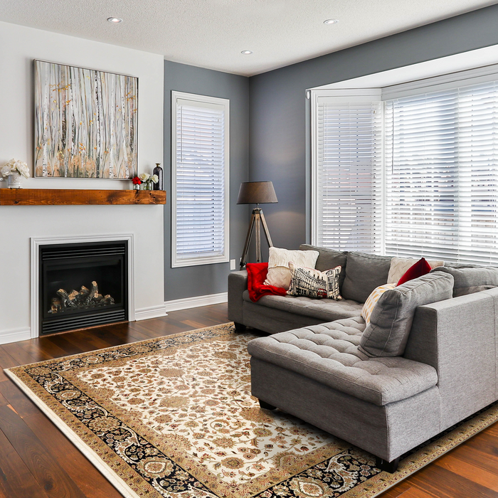 New Isfahan 8x10 Beige/Black Wool and Silk