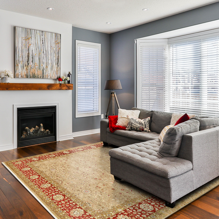 New Bakhtyar 8x10 Camel/Bulgarian Red Wool and Silk