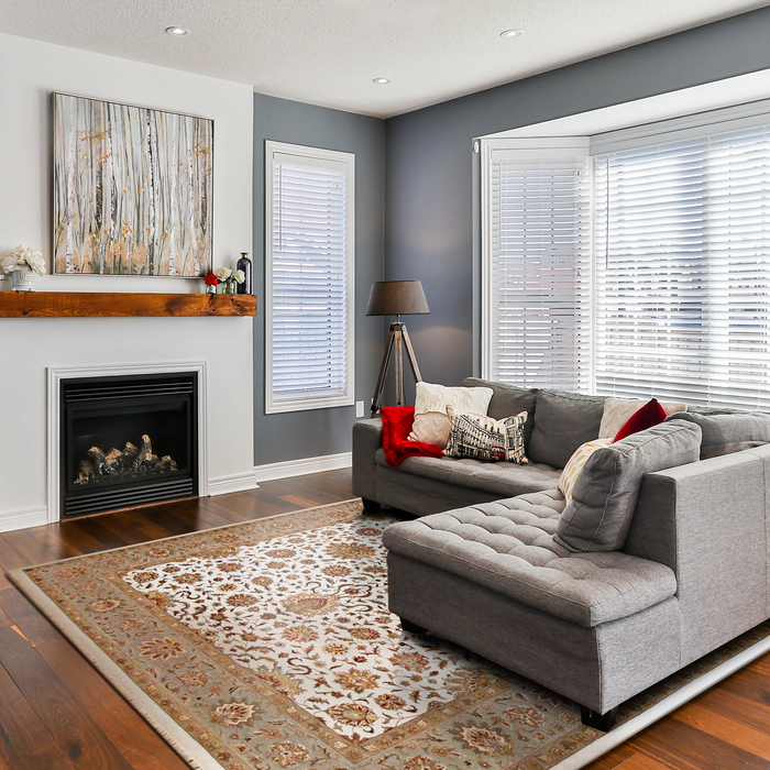 Kashan 8x10 Ivory/Olive Green Wool and Silk