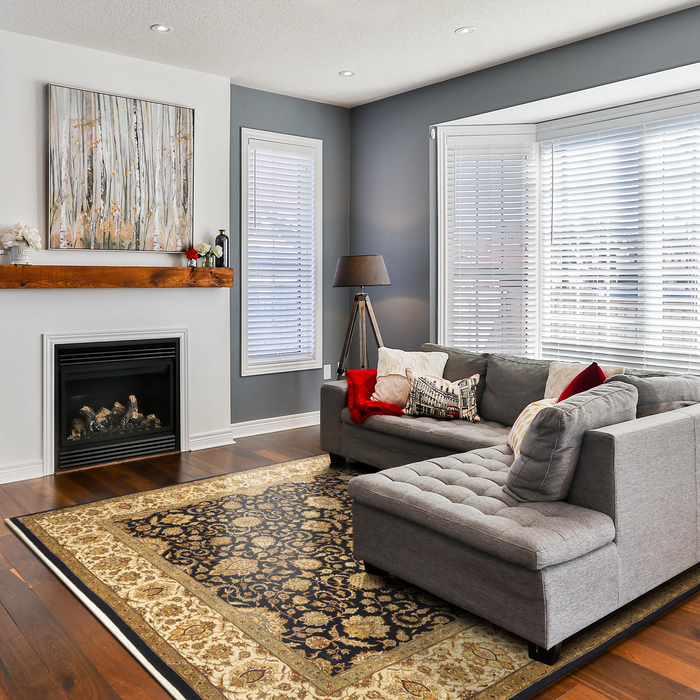 Enchante 8x10 Black/Beige Wool and Silk Embossed