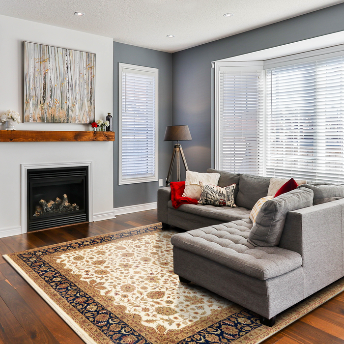 Indo Persian 8x10  Beige/Dark Blue Wool and Silk