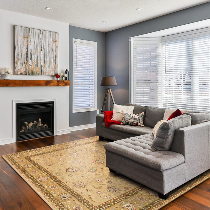 New Kashan 8x10 Ivory/Golden Brown Wool and Silk