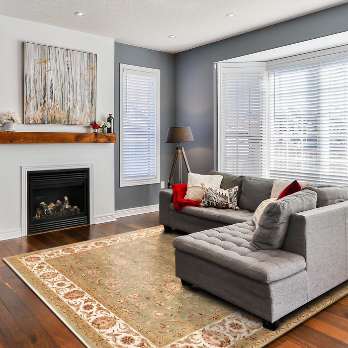 Agra 8x10 Beige/Light Green Wool and Silk