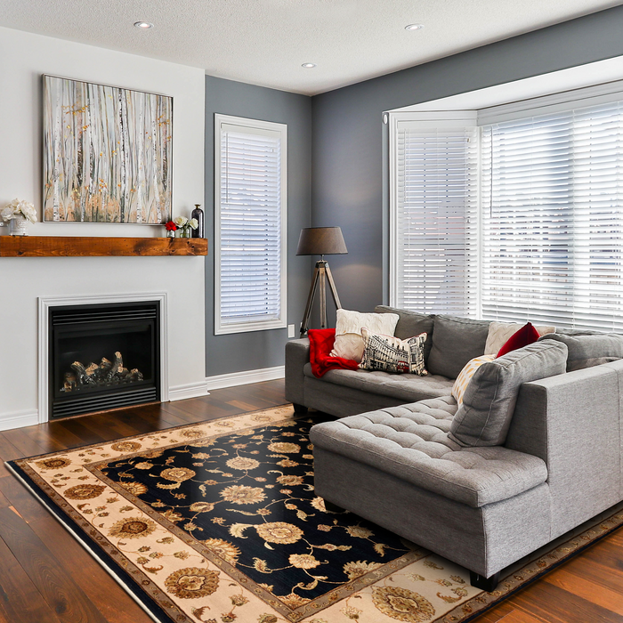 New Kashan 8x10 Beige/Black Wool and Silk Embossed