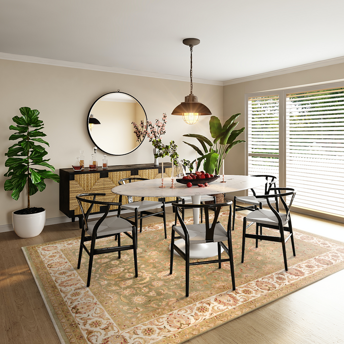 Agra 8x10 Beige/Light Green Wool and Silk