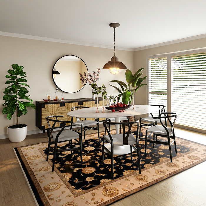 New Kashan 8x10 Beige/Black Wool and Silk Embossed