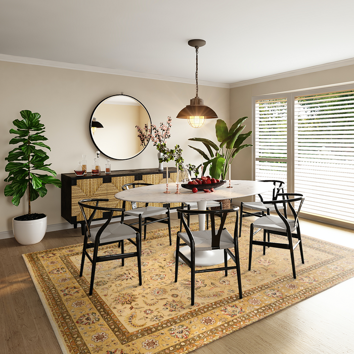 New Kashan 8x10 Ivory/Golden Brown Wool and Silk